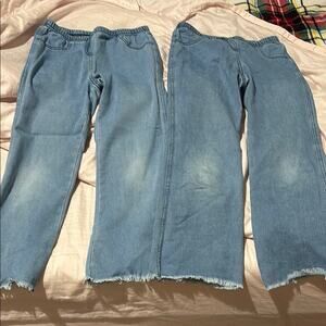 Calzedonia 7/8 capri stretch jeans frayed flare hemline elastic waste soft guc